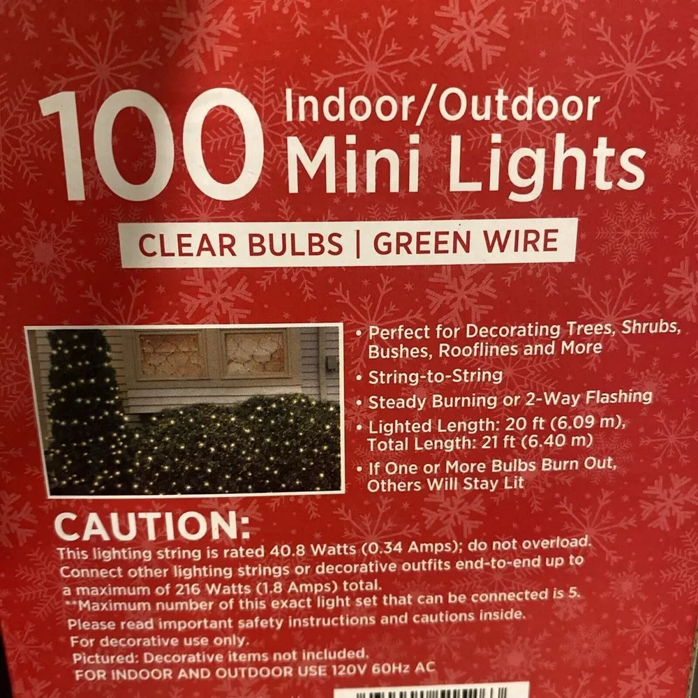 Holiday Style 100 Indoor/Outdoor Mini Lights Christmas ~ Clear Bulbs ~ 20 ft. X2